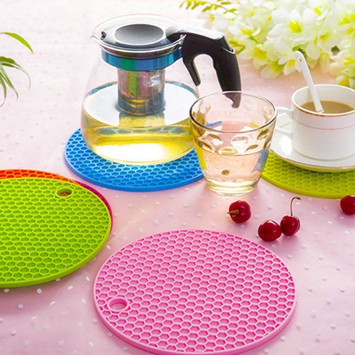 4846 4 Pc Silicon Hot Mat For Placing Hot Vessels And Utensils Over It Easily Without Having Any Visible Marks On Surfaces. DeoDap 4846 4 Pc Silicon Hot Mat For Placing Hot Vessels And Utensils Over It Easily Without Having Any Visible Marks On Surfaces. DeoDap